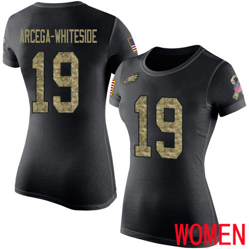 Women Philadelphia Eagles #19 JJ Arcega-Whiteside Black Camo Salute to Service NFL T Shirt->nfl t-shirts->Sports Accessory